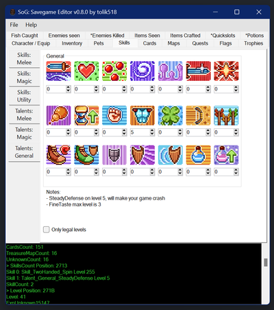 Screenshot of SoG: Savegame Editor